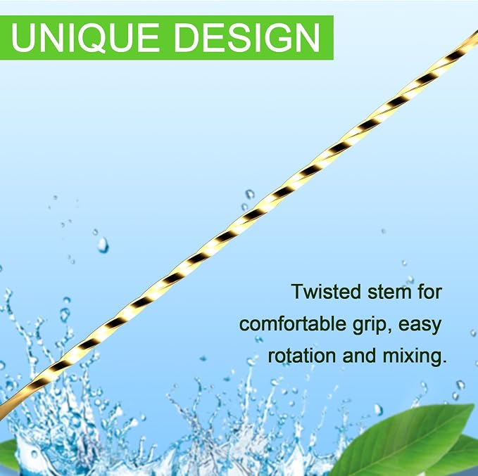 Bar Spoon Cocktail Mixing Stirrers, 2Pcs,12” with Trident Fork, Gold | 18/8 Stainless Steel, Double Ended Design, Long Drink Spoons, Trident Fork, for Stirring Coffee & Cocktails