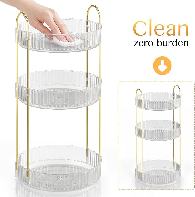 Rotating Rotating Makeup Organizer Countertop, Skincare Organizers | Spinning Perfume Tray Stand, Makeup Storage Organizer for Vanity, Bathroom Organizer and Storage, Lazy Susan, 3 Tier, Clear