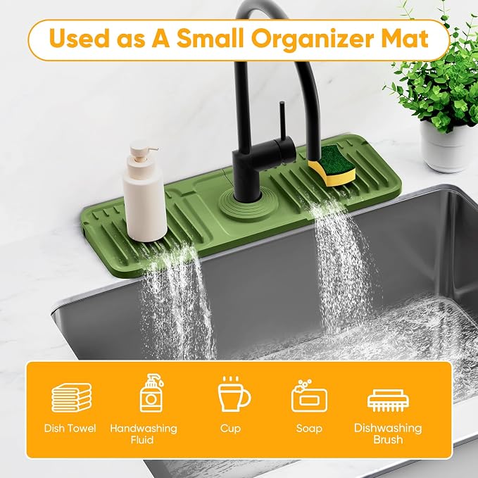 14.6 inch Faucet Mat for Kitchen Sink Splash Guard[7° Slope Fast Self-draining][Snap Lock Fit]Kitchen Sink Faucet Mat Splash Guard Kitchen Sink Area Water Splash Guard Behind Faucet Draining Mat