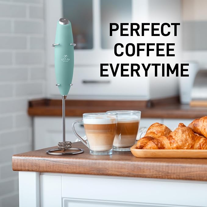 Zulay Kitchen Powerful Milk Frother Wand With Duracell Batteries - Ultra Fast Handheld Drink Mixer - Electric Whisk Foam Maker for Coffee, Lattes, Cappuccino & Matcha - Double Whisk - Fresh Mint