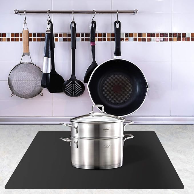 Silicone Placemats, Food-Grade Non-Slip Waterproof, Dining, Stain Resistant, Countertop Protector, Kitchen Counter Mat, Heat Resistant, Baking mat Dishwasher Safe (23.6"×15.7"-2pack, Black)