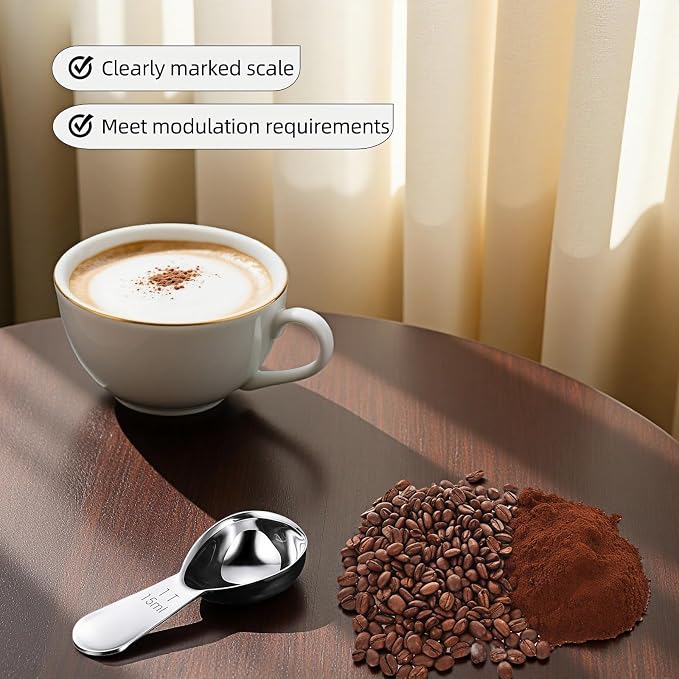 1 Tbsp(15ml) Coffee Scoop,Stainless Steel Measuring Spoons for Coffee,Protein Powder,Sugar,Easy Read Laser Engraved Mark,Short Handle Fits in Container,Rust-Resistant,Drop-Resistant (1T 15ml)
