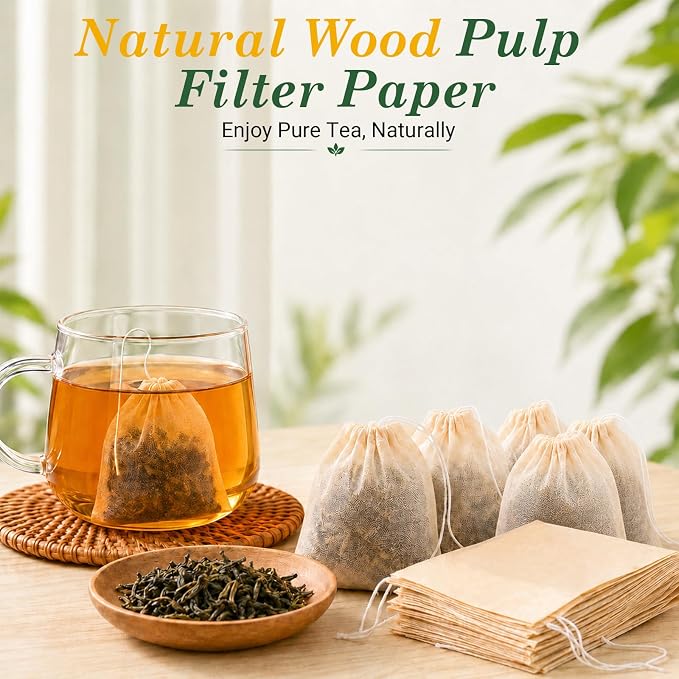 300PCS Disposable Tea Filter Bags with Drawstring | 100% Natural & Safe Loose Leaf Tea Empty Tea Bags, 1-Cup Capacity