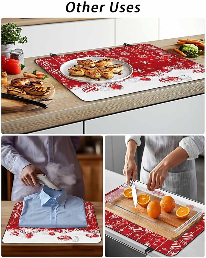 Stove Top Covers for Electric Stove 36x21 Inches,Christmas HeatResistant Glass Cooktop Protector,Red Merry Xmas Glitter Sparkle Bokeh Snowflake Winter Ceramic Stovetop Countertop Covers Mat,Oven Cover