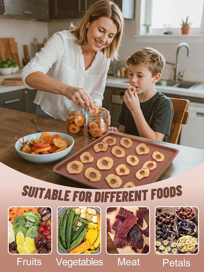 Aulock 6Pcs Silicone Food Dehydrator Sheets with Edge, Non-stick Tray Liner | Compatible with Cosori 12" x 11" Trays, High Temperature Resistance & Reusable Square Dryer Mats