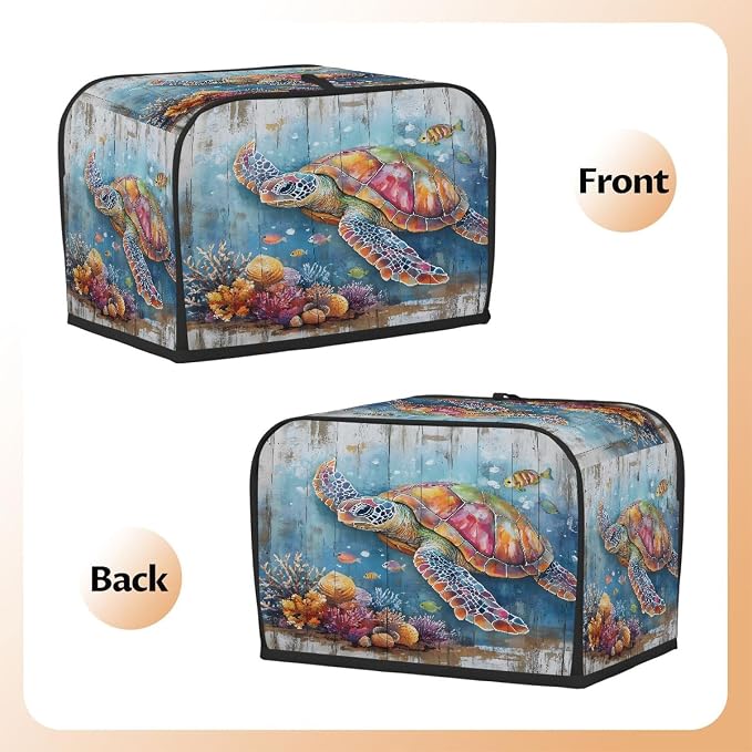 4 Slice Toaster Cover Colorful Sea Turtle Toaster Covers Four Slice Wide Slot Waterproof and Dustproof Covers for Wide Slot Toasters and Small Appliances Kitchen Decor Gifts