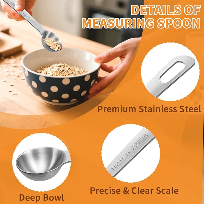 3 Pcs 2.5ml/ 1/2 Tsp Short Handle Scoops – Stainless Steel Measuring Spoons for Baking, Liquid Ingredients & Tea, Soup & Kitchen Cooking