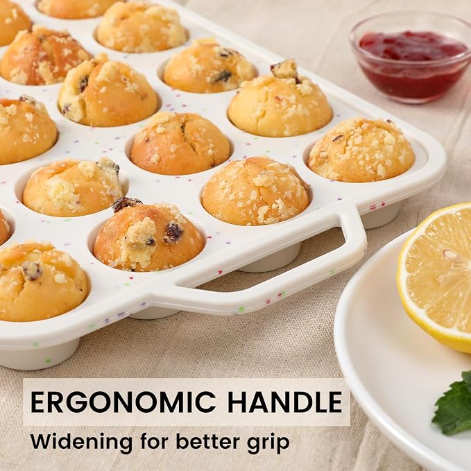 Vinino Mini Muffin Pan with Metal Reinforced Frame-2Pack, Silicone Cupcake Pan for Baking 24 Cup Mini Size, BPA Free Silicone Muffin Tray, Cupcake Baking Pan Molds for Oven Dishwasher Safe - Cream