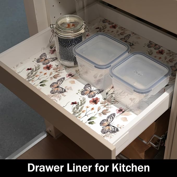 Floral Shelf Liners 16IN x 10FT Non Adhesive | Strong Non-Slip Shelf and Drawer Liners for Kitchen Cabinet Wire Fridge, Waterproof Shelf Drawer Liner,Easy to Clean