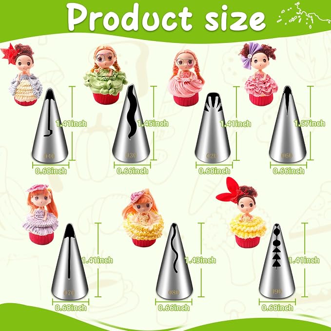 Suuker 7 Pieces Pleated Skirt Piping Nozzles Set, Stainless Steel Russian Nozzles Tips Piping Set For Pastry Fondant,Cake Decorating Supplies Baking Set Tools | Stainless Steel, Russian Nozzles Tips, Cake Decorating Supplies, Pastry Fondant