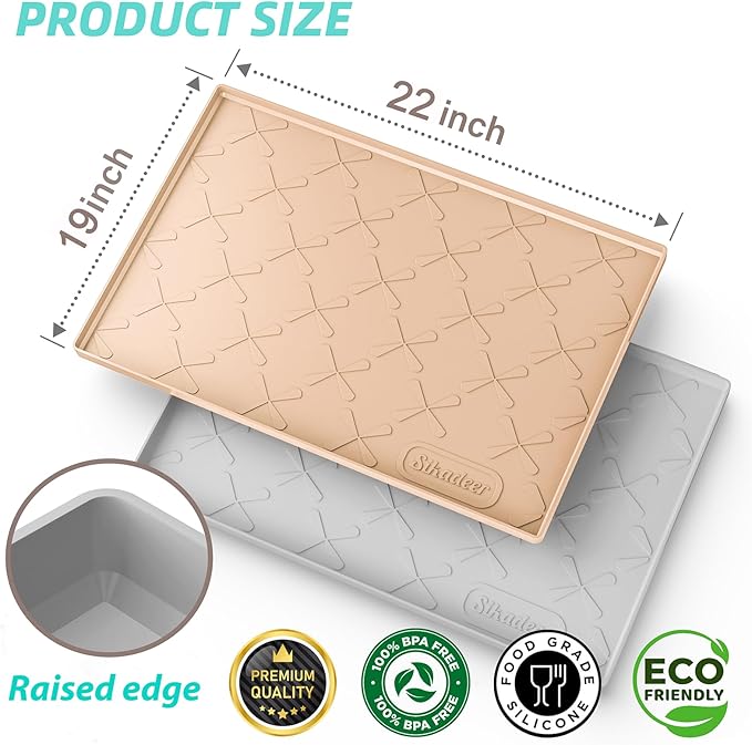 Waterproof Under Sink Mat Silicone 22"x19", Kitchen Cabinet Liner | BPA Free Home Organizer and Storage, Thick Raised Edge Cabinet Protector, Non-Slip Dog & Cat Mat, Dish Drying Mat