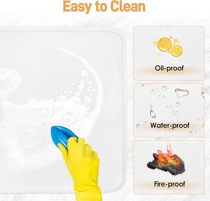 2 PCS Heat Resistant Mats for Countertop Air Fryer, 18x15in, White | 1022 ℉ Fireproof mat, air fryer accessories for ninja, cosori, waterproof hot pads for kitchen toaster, oven, coffee maker