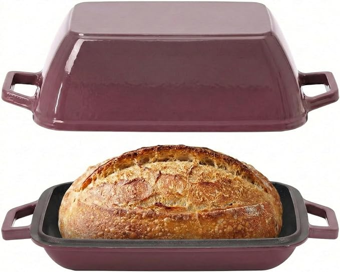Flavehc Oval Cast Iron Dutch Oven for Bread Baking 12x8 Inch Enameled Bread Pan with Lid 6QT Cast Iron Bread Dutch Oven for Sourdough，Magenta
