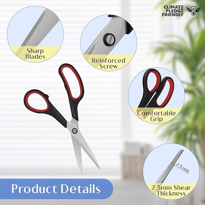 3 Pack Heavy Duty Scissors, 8.3"Stainless Steel Scissor With Ergonomic Soft-Grip Handles, Scissors All Purpose for Office, Kitchen, Crafts, Sewing (Red+Green+Blue)