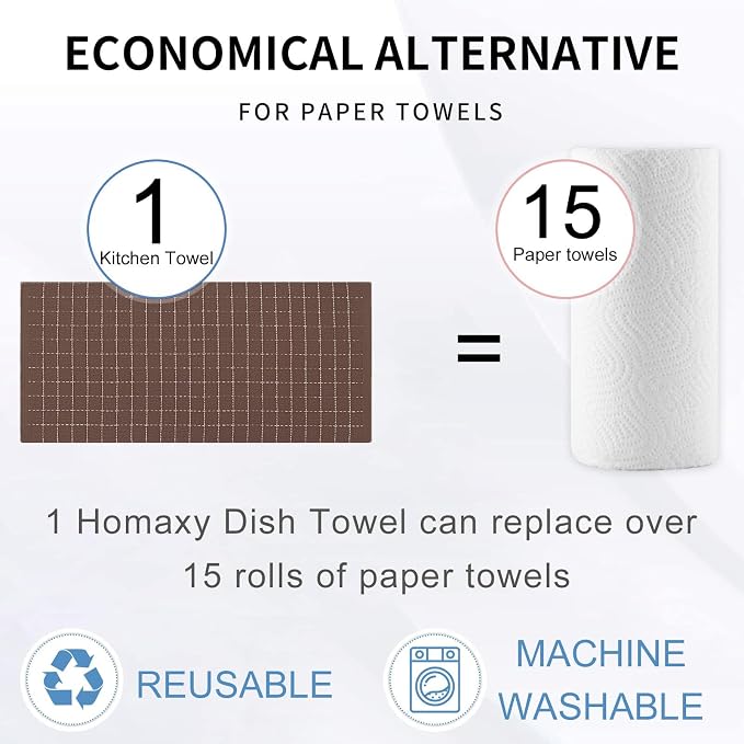 Homaxy 100% Cotton Terry Kitchen Towels, 7 Pack, Brown | Ultra Soft and Absorbent Dish Towels for Kitchen, Suitable for Drying and Washing Dishes