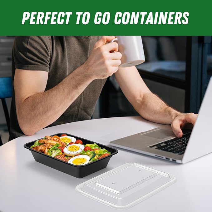 Dealusy 50 Pack (100-Piece) 32 oz Meal Prep Containers Reusable with Lids | Sturdy Leakproof & Food Safe, Microwave, Freezer, Dishwasher Safe Prep Containers, To Go Take Out Plastic Food Storage