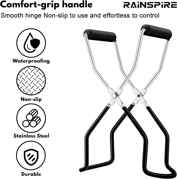 Canning Jar Lifter, Canning Tongs Jar Lifter, Canning Tools, Canning Supplies for Home Kitchen, Stainless Steel, Black