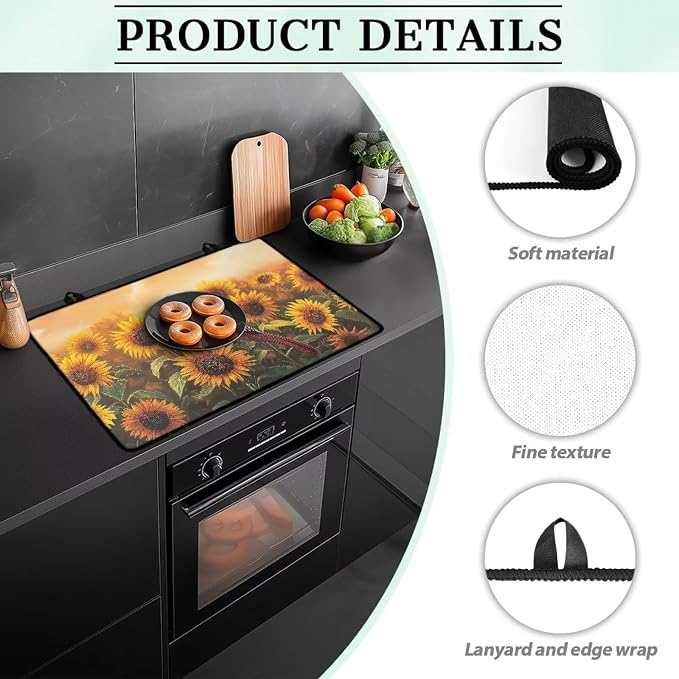 Sunflower Cardinal Stove Top Cover for Electric Stove(30 x21 Inches), Insulation Counter Tops Cover, Heat Resistant Glass Cooktop Protector, Folding Dish Drying Mats for Kitchen Easy to Clean