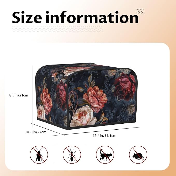 Toaster Cover 4 Slice with Floral Pattern Dustproof Bread Maker Cover Fingerprint Bakeware Protection Wide Slot Toaster Bag Reusable Kitchen Small Appliance Cover