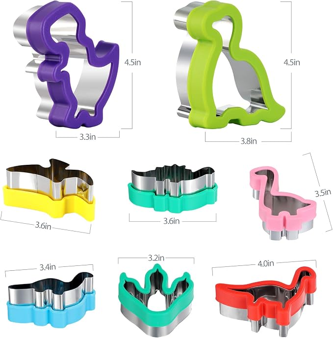 Dinosaur Cookie Cutters Set - Stainless Steel Shaped Cookie Candy Food Cutters Molds for DIY, Kitchen, Baking, Kids Dinosaur Theme Birthday Party Supplies Favors (8pack)