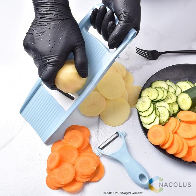 NACOLUS Handheld Mandoline Slicer for Kitchen, Vegetable Slicer Multi Blade Potato Chip, Veggie shredder, Vegetable Cutter, Julienne Shredder and peeler For Small Job In Kitchen Blue