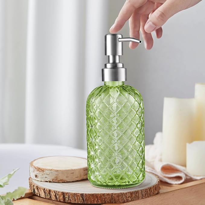 Kaishun Refillable Glass Soap Dispenser (2PC) for Hand Soap & Lotion, Green