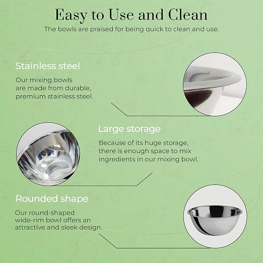 OCS Parts 4-Pack 8 Quart Mixing Bowls | 13.25-Inch Stainless Steel Bowls | Professional Grade Flat Base Mixing Bowls for Home and Commercial Kitchens