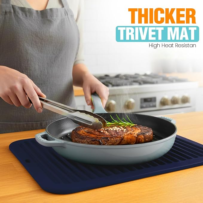 Silicone Trivets for Hot Pots and Pans - 2 Heat Resistant Pot Holders Silicone Trivet Mat Multipurpose Counter Pads (Navy Blue)
