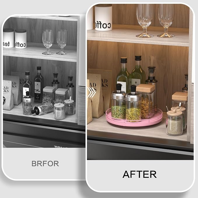 Oroyutor 10-Inch Oak Lazy Susan Vanity Tray, Pink Finish | Rotating oak tray organizes spices, toiletries and decor on kitchen counters, bathroom vanities, dining and coffee tables.