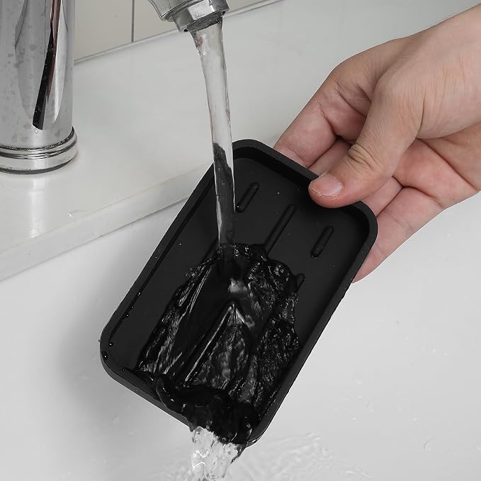 MicoYang Silicone Kitchen Sink Organizer Tray for Multiple Usage,Easy Clean Sponges Holder for Kitchen Bathroom Counter or Sink,Dish Soap Dispenser,Scrubber,Bottle,Cup Black 4.9”x 3.2”