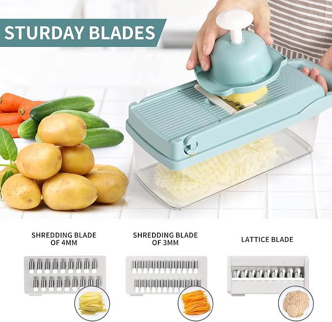 senbowe Ultra-Sharp 420-Grade Hardened Stainless Steel Onion Vegetable Chopper Dicer, 8 Interchangeable Blades, Includes Egg White Separator, Time Saver, 1 Year Warranty