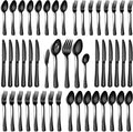 PHILIPALA 45 Piece Black Silverware Set with Serving Utensils, Stainless Steel Flatware Set for 8 Food Grade Cutlery Utensil Set Include Knife Fork Spoon Mirror Polished Dishwasher Safe