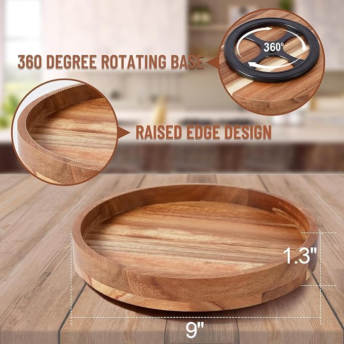 [2 Pack] 9" Wood Lazy Susan Organizer for Cabinet,Lazy Susan for Countertop