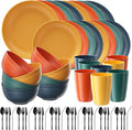 Quatish 64 Piece Plates and Bowls Sets for 8, Unbreakable Dinnerware Sets, Plastic Dish Set for Camping, Dishwasher Microwave Safe, Outdoor Kitchen and Apartment Dinning RV Essentials, MC