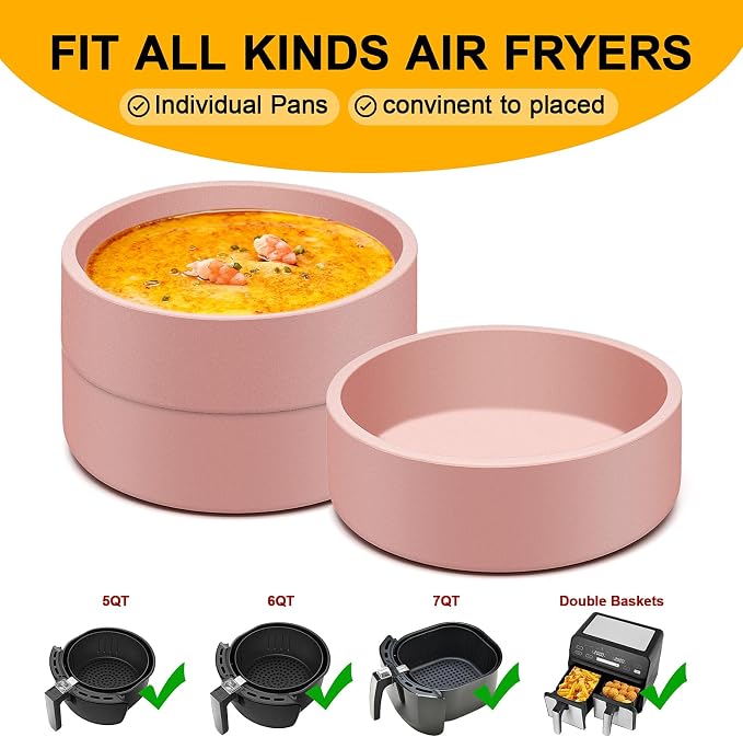Silicone Egg Poacher with Lids, 3 Pack Microwavable Egg Poaching Cups for Oven Air Fryer, Small Silicone Prep Bowls - Pink