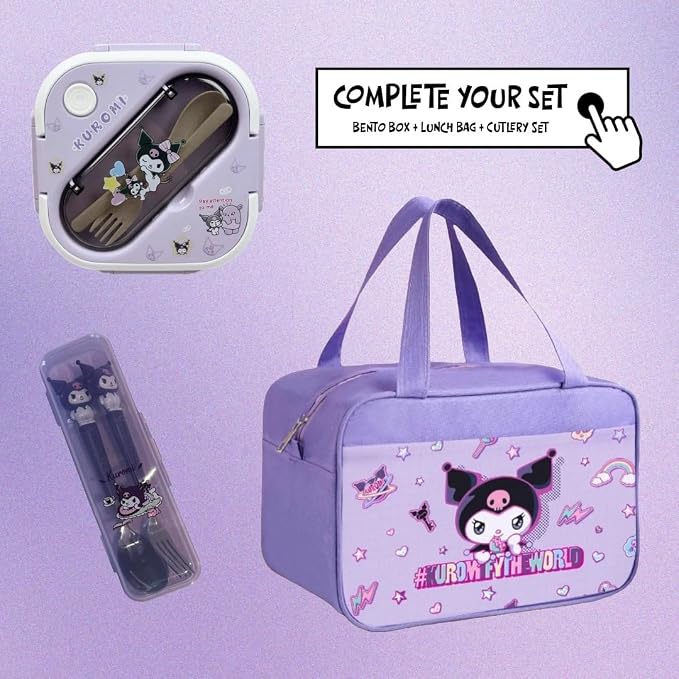 Stainless Steel Cutlery Tableware Flatware Silverware 3 Piece Set Portable Reusable Travel Cute Kawaii Anime Cartoon Dog Bunny for Boys and Girls (Purpleromi)