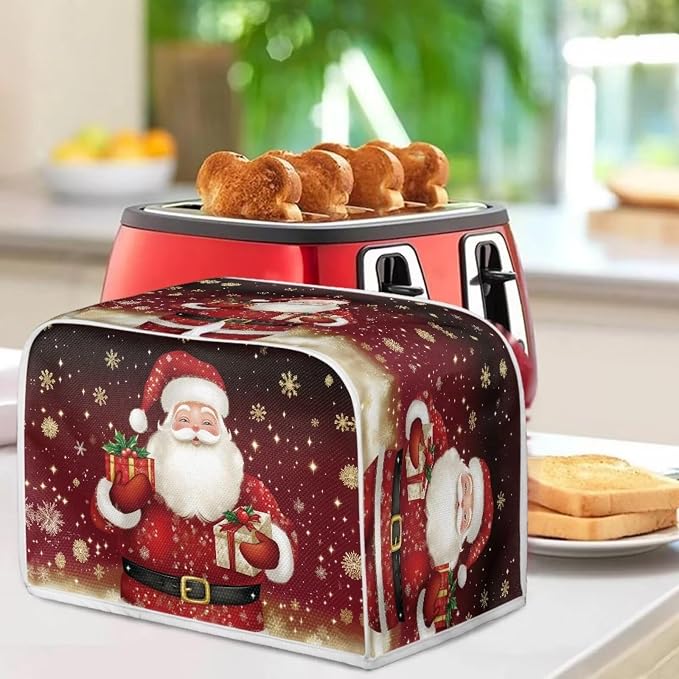 Christmas Two Slice Toaster Cover, Kitchen Small Appliance Covers Home Table Decoration Microwave Oven Dustproof Cover Keep From Dirty Stain, Santa Claus Print