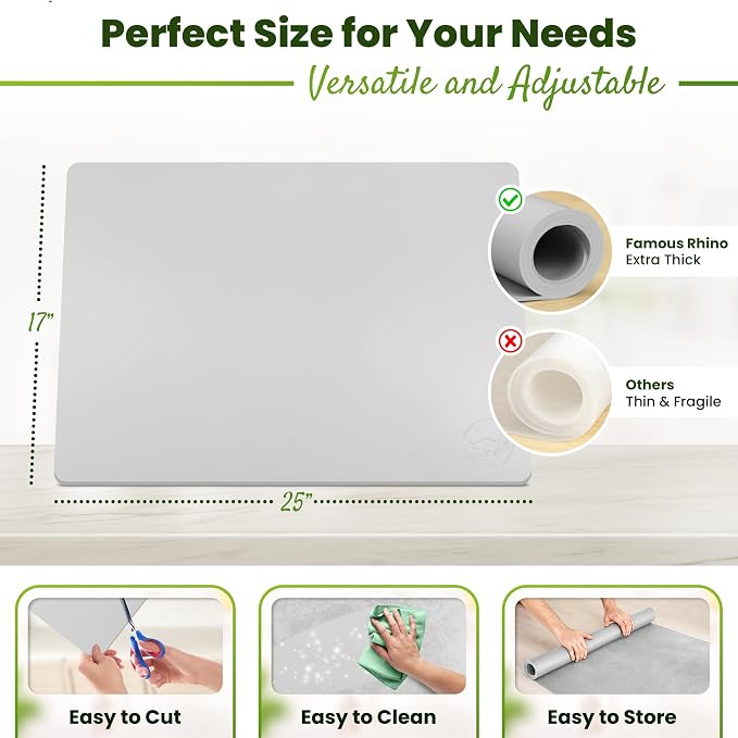 Premium Silicone Mat 25" x 17" Cooking Mat Thick Heat Resistant, Kitchen Counter Mat Waterproof - Coffee Machine, Glass Top Stove Cover Countertop Protector for Air Fryer, Baking mat (Light Grey)