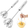 2 Packs Upgraded Stainless Steel Semi-Automatic Whisk, 10inch & 12inch | Easy Push Hand Whisks for Eggs, Cream, Coffee & Light Mixing, Easy Clean Kitchen Whisk for Everyday Cooking, Kitchen Gadgets