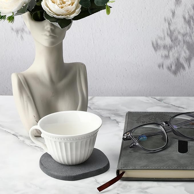 Diatomaceous Earth Coasters Set of 4，Cool Absorbent Quick-Dry Drink Coasters for Desks, Cute Modern Stone Design with Stylish Grey Aesthetic (4, Grey)