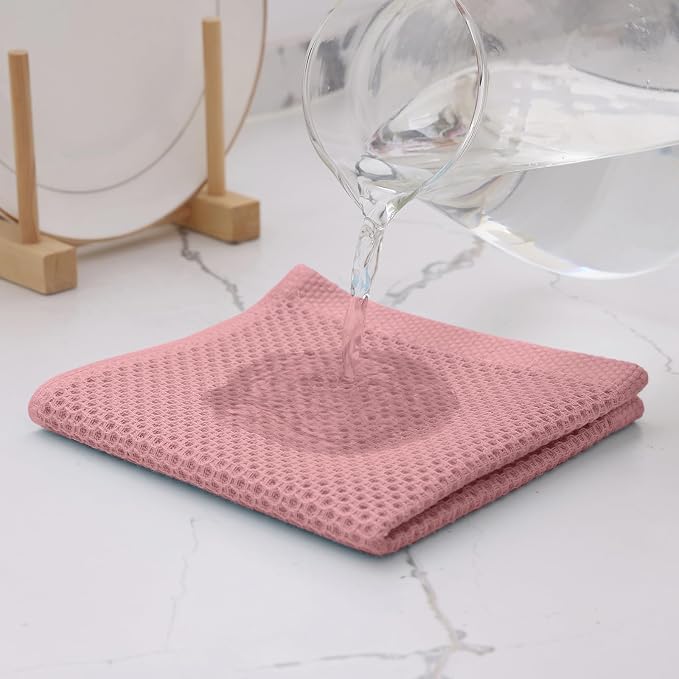 Kitinjoy 100% Cotton Waffle 6-Pack Kitchen Towels, 12" x 12", Dried Roses | Ultra Absorbent, Super Soft, lightweight, Quick Drying Dish Rags for Washing Dishes