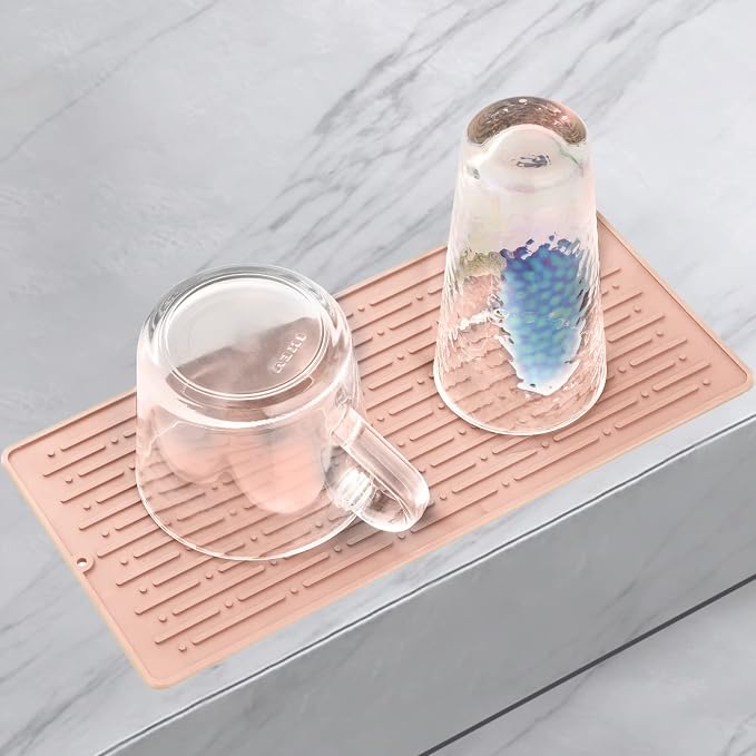 Dish Drying Mats, Heat-resistant Silicone Mat for Kitchen Counter, Non-Slip Dish Dry Mat Dishwasher Safe Large, Pink