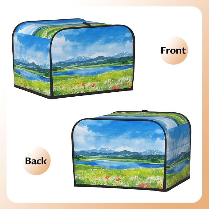 4 Slice Toaster Cover Flower Field Blue Sky Dust Proof Washable Kitchen Appliance Cover with Pocket, Oxford Fabric Countertop Toaster Protector for Standard Toasters Small Appliances