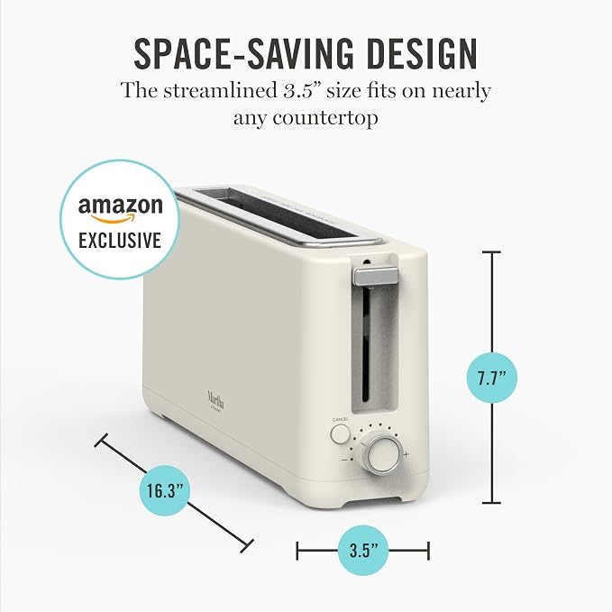 Martha Stewart 2 Slice Long Slot Toaster, Extra Wide, Linen Cream | 10 Shade Settings, 10” Wide Slot, Sourdough, Bagels, Artisan Bread & Waffles, Smart Centering, Removable Crumb Tray