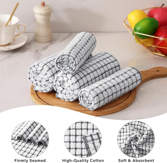 Kitinjoy Cotton 6 Pack Terry Kitchen Towels, Grey | 16 x 25 Inches Super Soft and Absorbent Dish Towels, Quick Drying hand towels for kitchen Drying