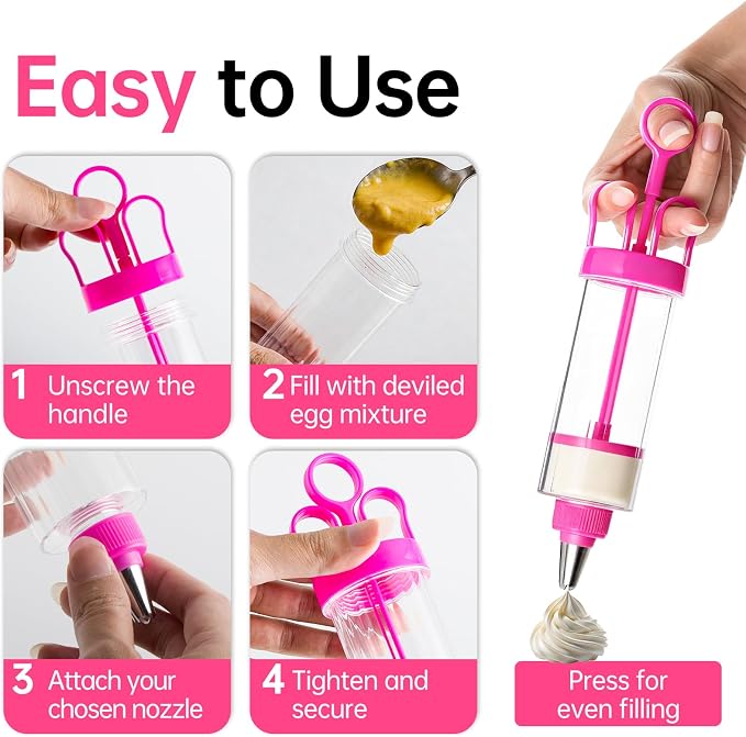 Deviled Egg Piping Tool, Devil Eggs Injector Pastry Filling Injector with 7 Stainless Steel Piping Tips, Deviled Egg Filler Tool for Egg Decorator Baking Tools for Decorating Icing Cupcake for Parties