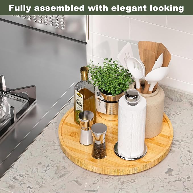 Lazy Susan Organizer, 13.2 Inch Non-Skid Bamboo Turntable | Kitchen Table Cabinets Closets and Kitchen Islands, Wood Turntable for Kitchen Countertop Organizer