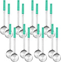 Teenyyou 16 Pcs Portion Control Serving Spoons, Restaurant Measuring Serving Ladle Utensils, Portion Control Slotted Scoops for Weight Loss, Solid and Perforated Scoops(Green,4 oz)