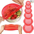 Silicone Stretch Lids for Food Storage in Fridge, Reusable Elastic Bowl Covers for Cup, Cans, Jars, Round & Rectangle Container, Food Grade Silicone Microwave Food Cover, Red, 6PCS