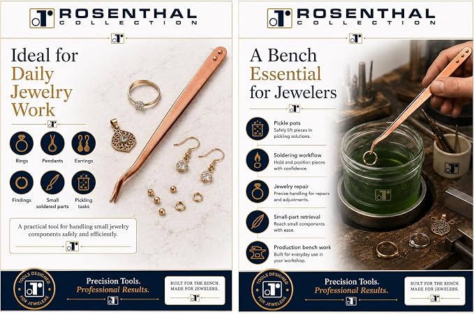 Rosenthal Collection – Curved Copper Tongs for Jewelry Pickle Pots – Precision Tweezers for Soldering, Acid Baths & Pickling Tools (8.5 inches)